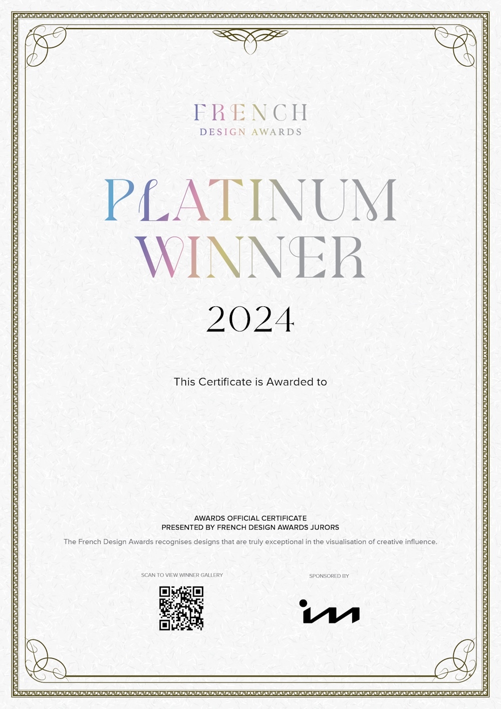 2024 French Design Awards Winner Certificates