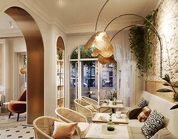 The interior of Alberte Hôtel with 2 Silver doubly honored at the 2024 French Design Awards!